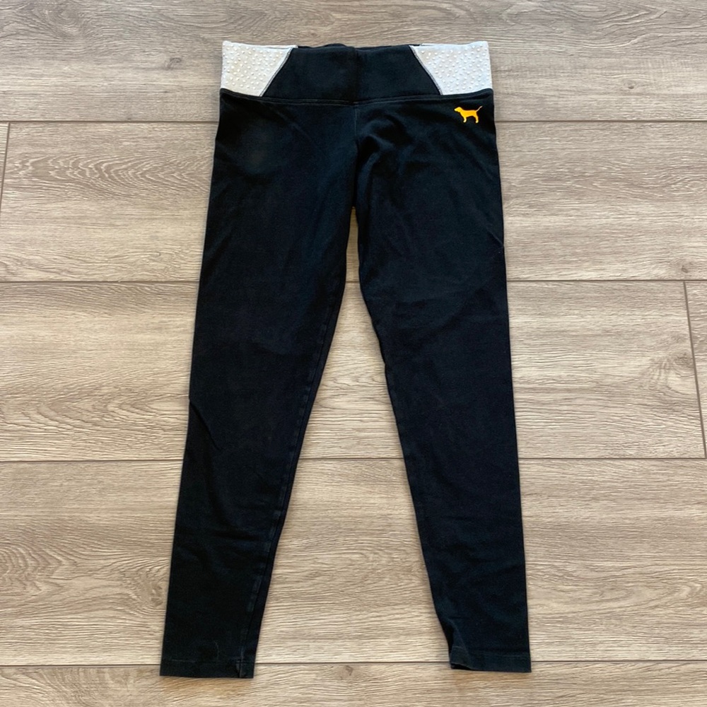 PINK VICTORIA’S SECRET WVU WV MOUNTAINEERS CROPPED LEGGINGS SIZE SMALL